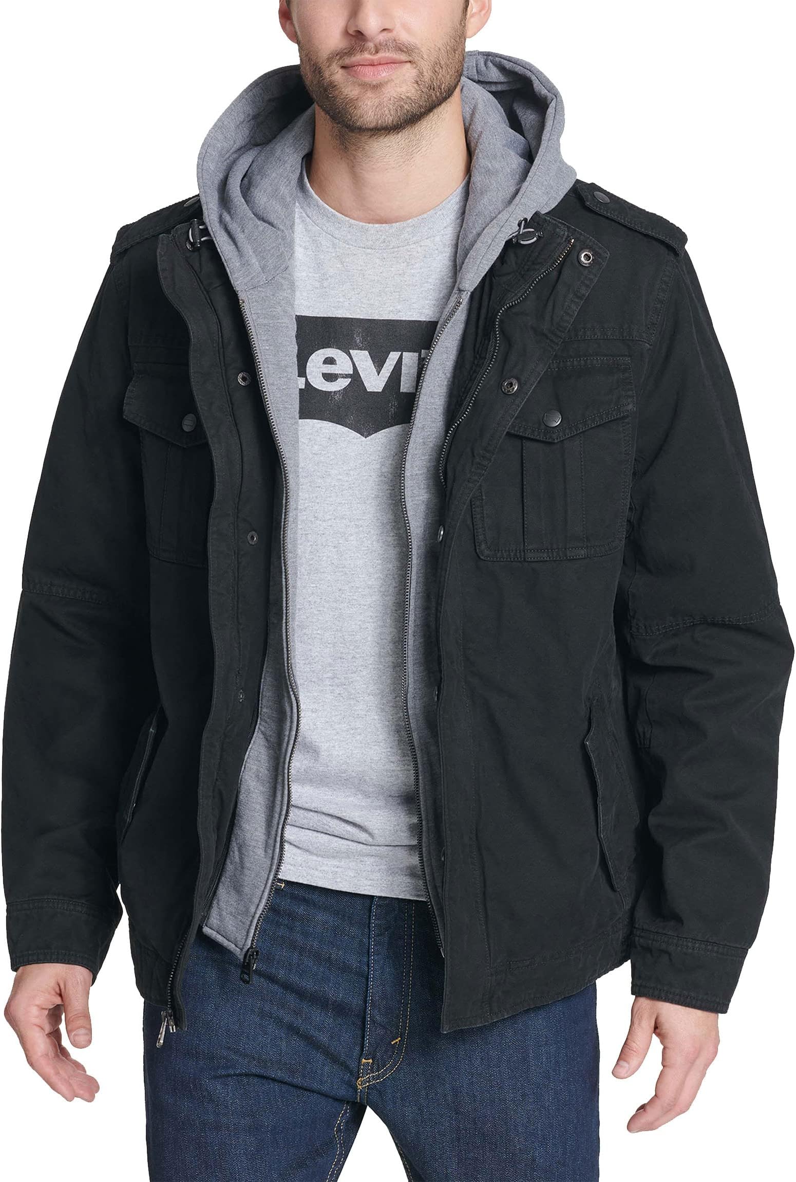 

Толстовка Two-Pocket Hoodie with Zip Out Jersey Bib/Hood and Sherpa Lining Levi's, черный