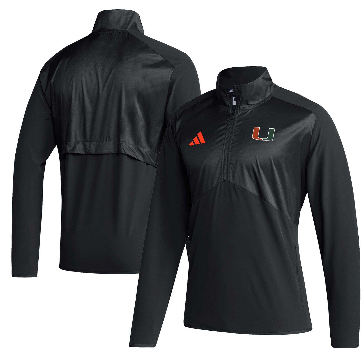 

Мужская черная куртка Miami Hurricanes Sideline AEROREADY с рукавами реглан и молнией четверти adidas, Черный, Мужская черная куртка Miami Hurricanes Sideline AEROREADY с рукавами реглан и молнией четверти adidas