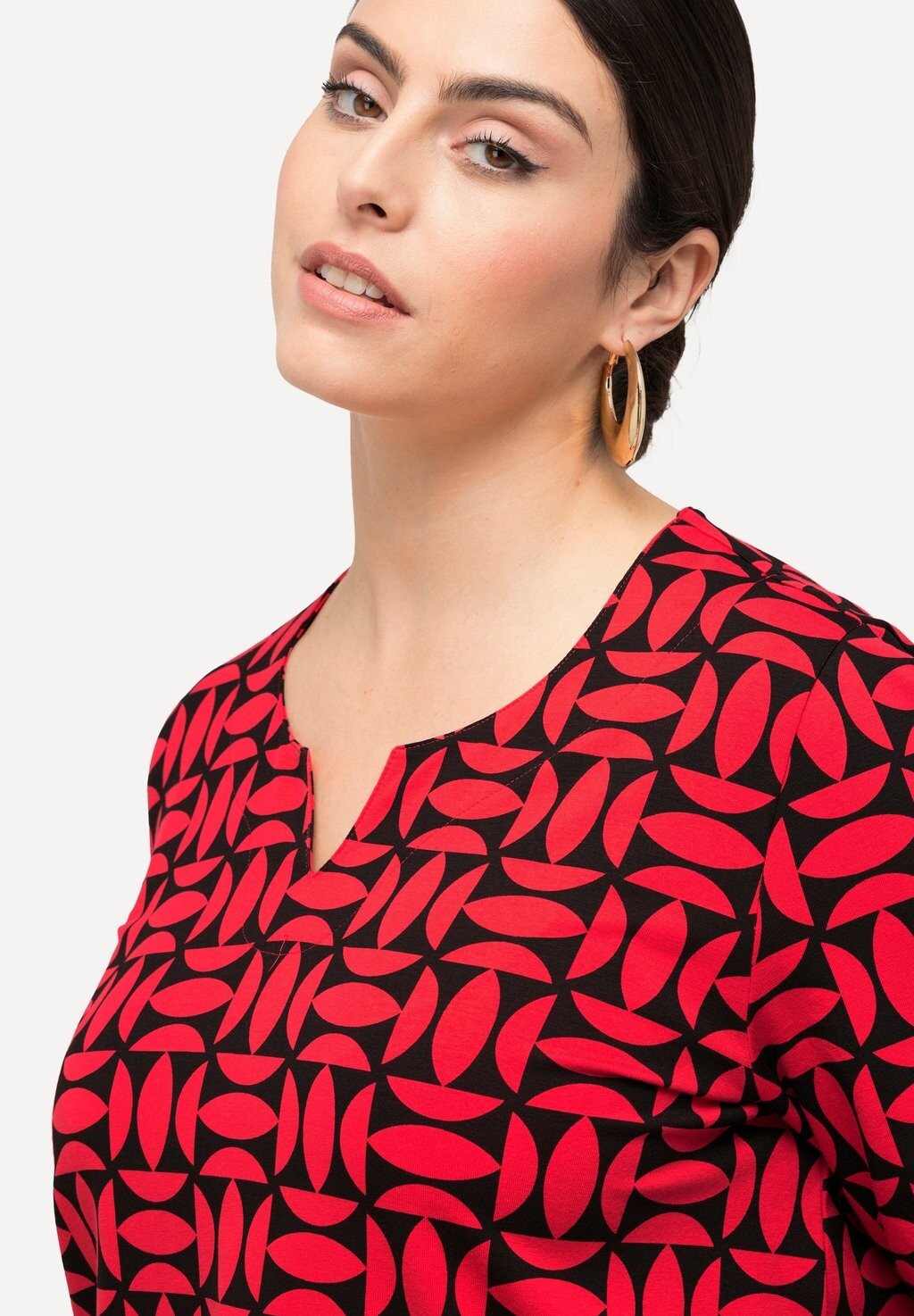 

Футболка с принтом ALLOVER SHORT SLEEVE SPLIT NECK Ulla Popken, красный