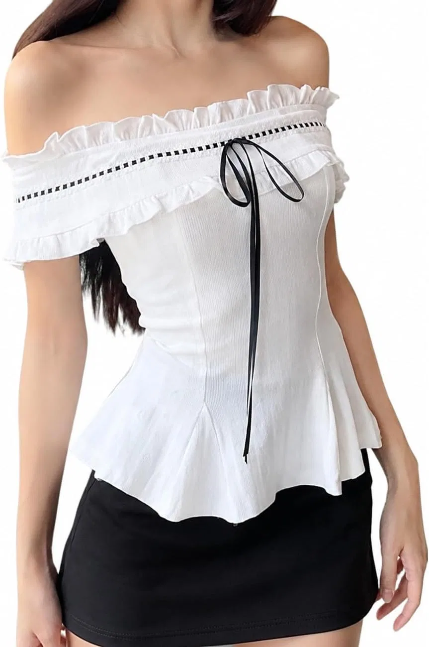 Блуза офф-шолдер с фриллами Peplum, белый