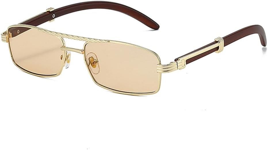 

Солнцезащитные очки в стиле ретро с металлическими двойными перемычками, прямоугольной формы, прозрачными градиентными линзами, защитой от ультрафиолета UV400, для мужчин LANGSER, Golden Champagne