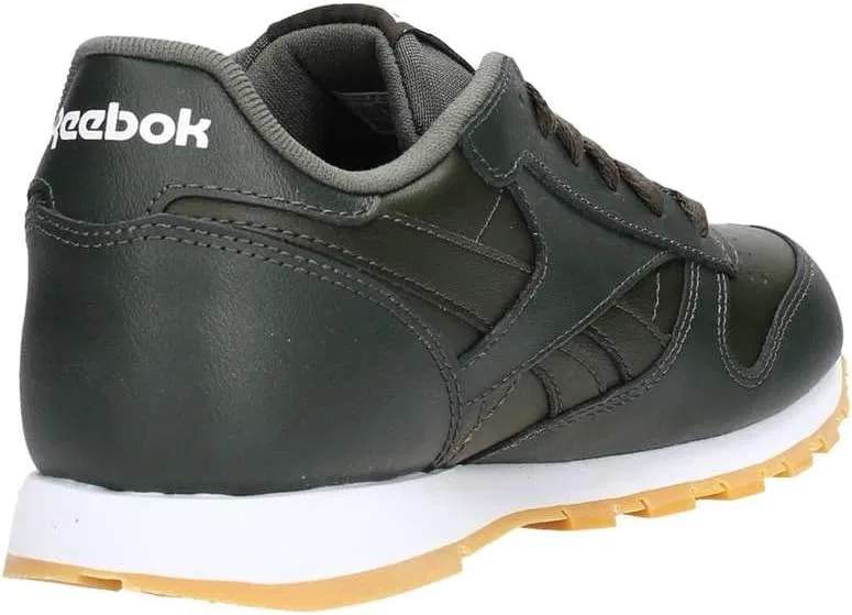 Детские классические кожаные спортивные кроссовки Reebok, разноцветные (бежевый/темно-кипарисовый/белый 000), размер 4 UK — фото 4