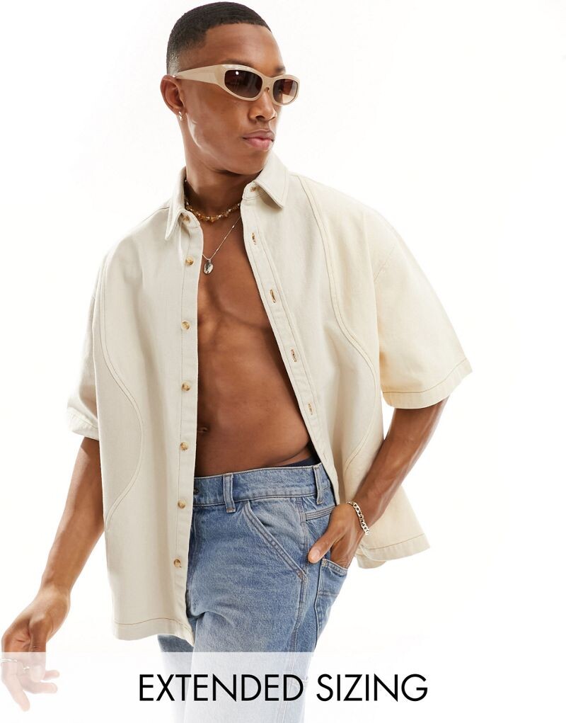 

Джинсовая рубашка оверсайз с вырезом и прошивкой ASOS DESIGN
