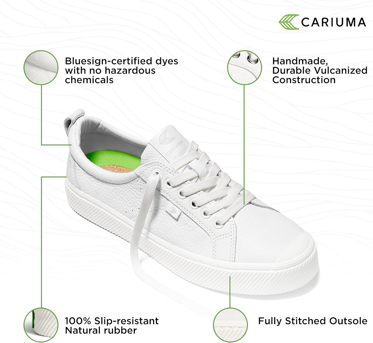 Кроссовки Cariuma OCA Low Premium Leather, удобная обувь для мужчин, легкая и экологичная, универсальная повседневная обувь с 100 веганскими стельками, резиновая подошва, белый — фото 4