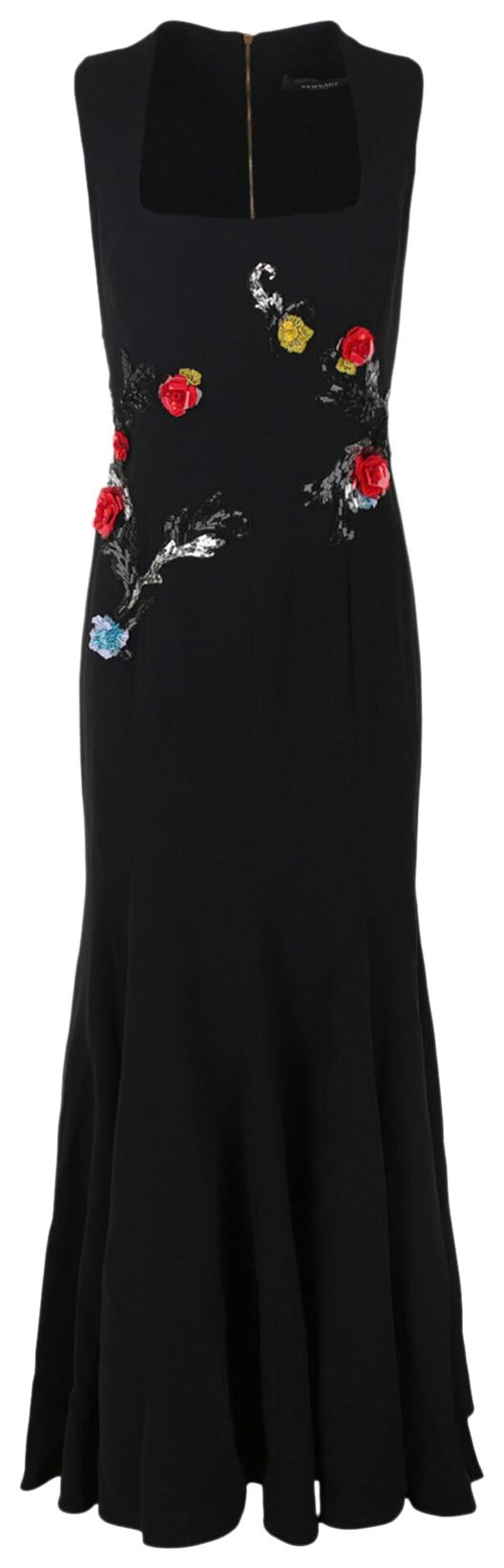 

Платье без рукавов Versace с вышитыми розами, черный