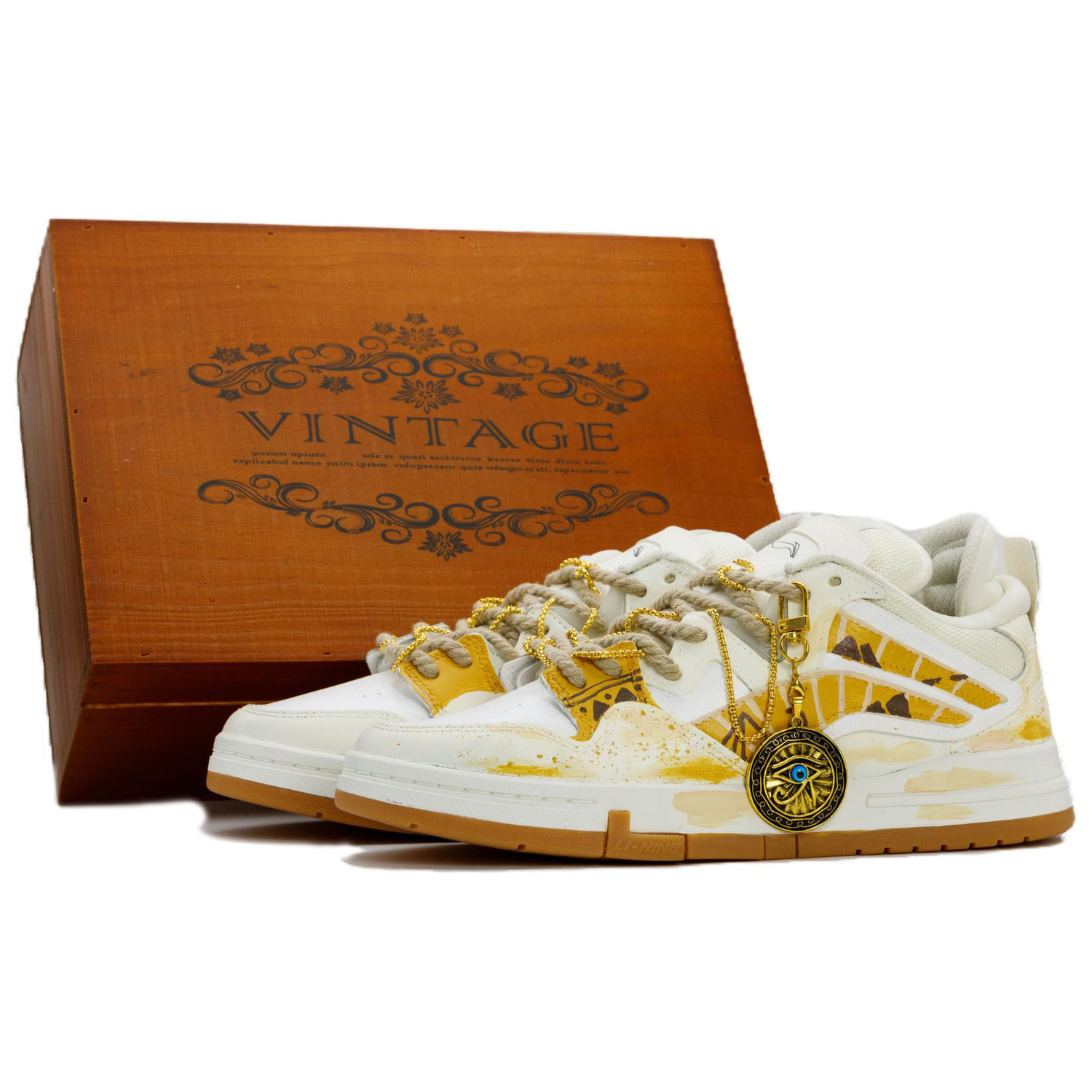 

LINING ЛиНинг Вэй У Про Защита Против скольжения Амортизация Низкие Кроссовки для скейтборда Унисекс Белый Желтый - Золотой Песок Волшебный Глаз (Подарочная коробка Змея)