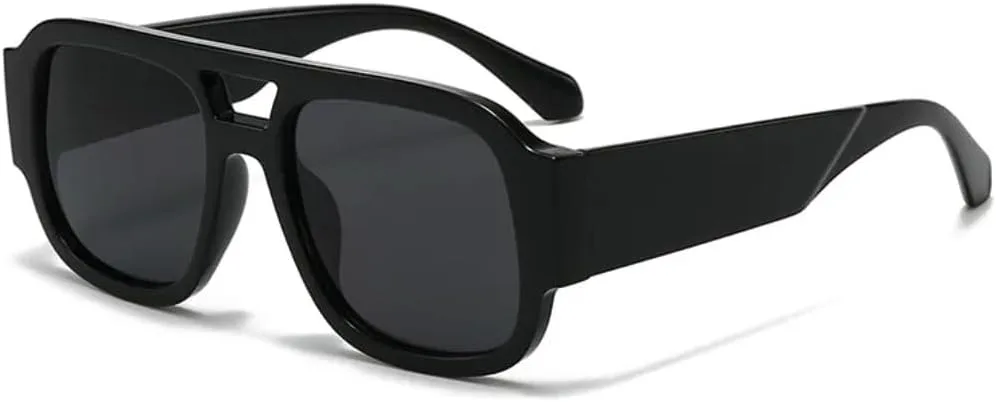 

Модные женские солнцезащитные очки с двойной перемычкой и защитой от УФ-излучения UV400, ретро-очки с широкими дужками, мужские солнцезащитные очки VFDHN, Black Black