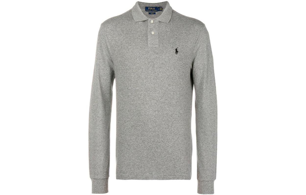 Поло с длинным рукавом и вышитым логотипом Polo Ralph Lauren, серый — фото 3