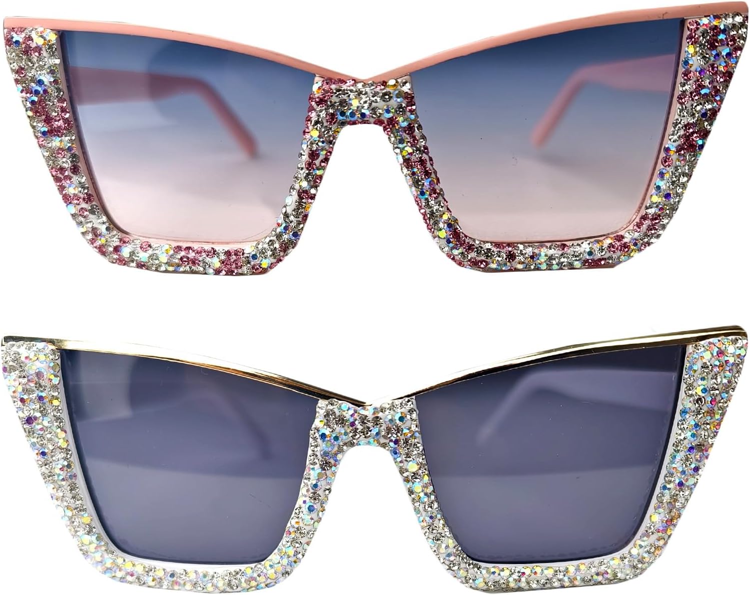 

Willochra Модные солнцезащитные очки в форме «кошачий глаз» с полуободковой оправой и стразами для женщин, роскошные очки, украшенные драгоценными камнями, для костюмированной вечеринки, 2pcs-purple&white