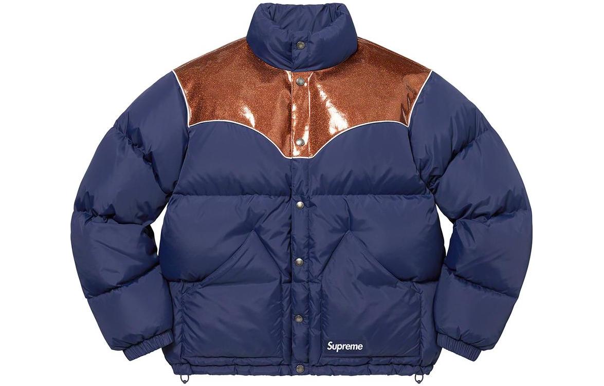 

Куртка пуховая Supreme с пайетками на кокетке, морской синий