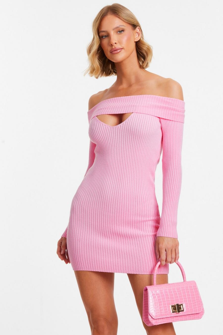 

Розовое трикотажное мини-платье в рубчик QUIZ Clothing