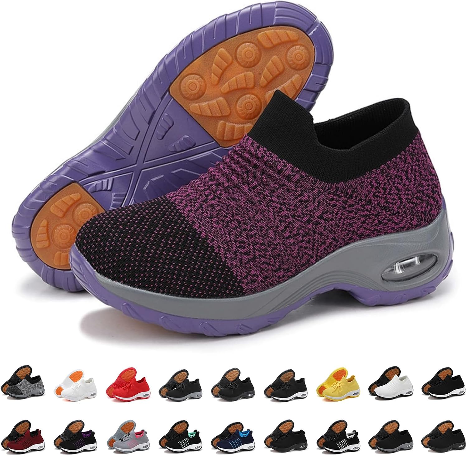 

Мужские и женские кроссовки для ходьбы с воздушной подушкой, носочные кроссовки с поддержкой свода стопы, ортопедические кроссовки, дышащие сетчатые, легкие, противоскользящие, удобные, без шнурков Wabkderpu, мультиколор