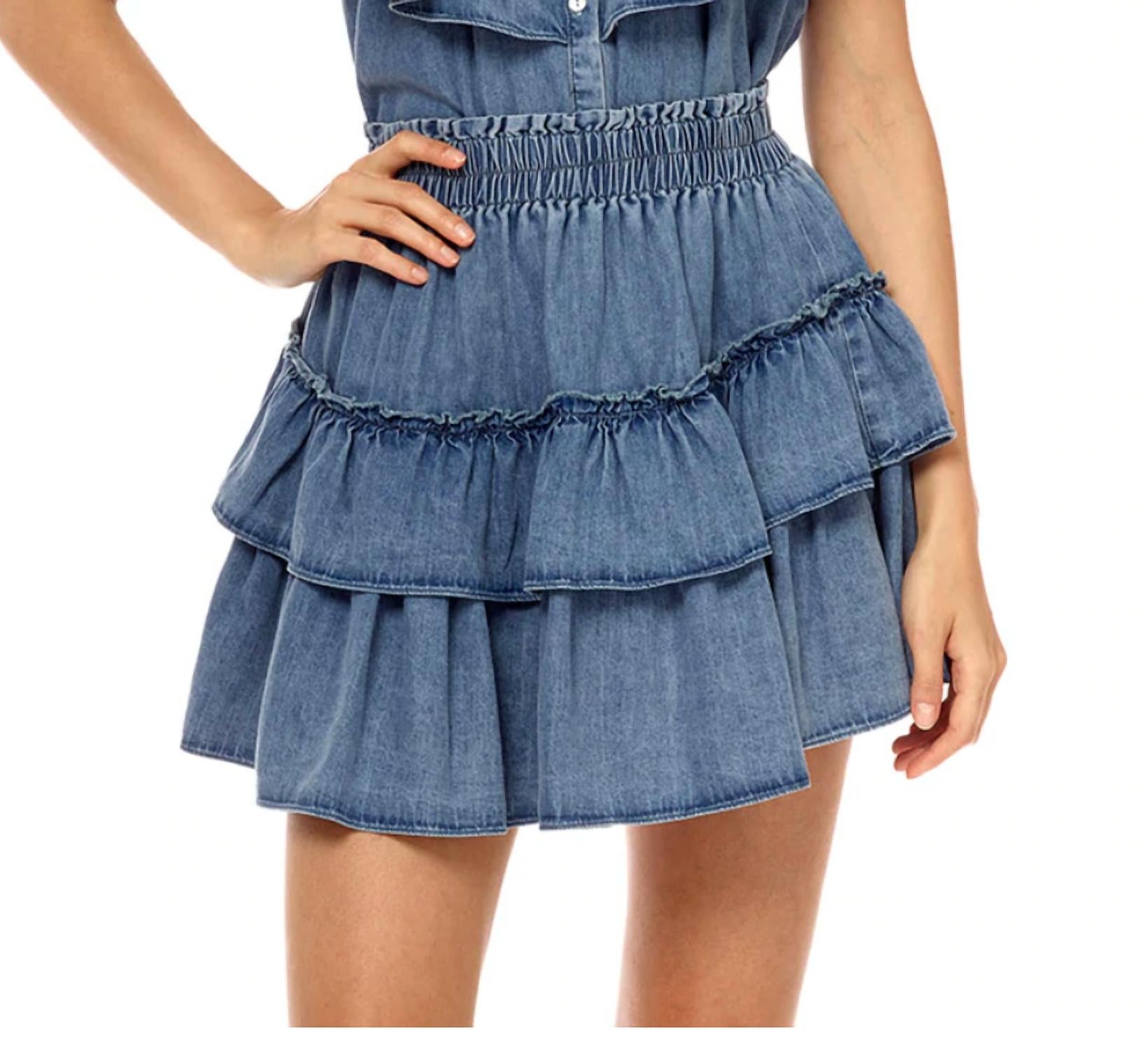 

Мини-юбка с оборками из выстиранного денима Stellah, цвет washed denim