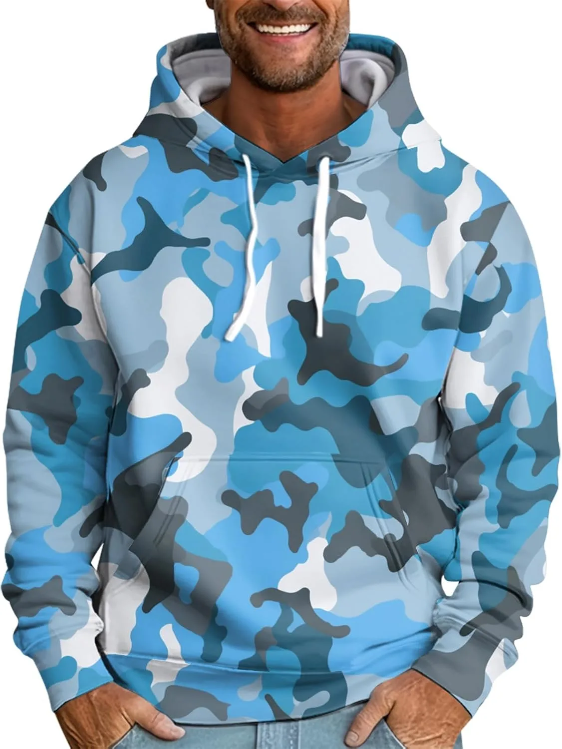 

GOFULY мужской свитшот Casual Fall Camo с капюшоном на молнии, оверсайз, длинный рукав, с карманами