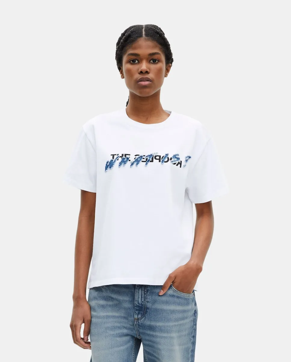 

Женская футболка "What is" с джинсовой заплаткой The Kooples, белый