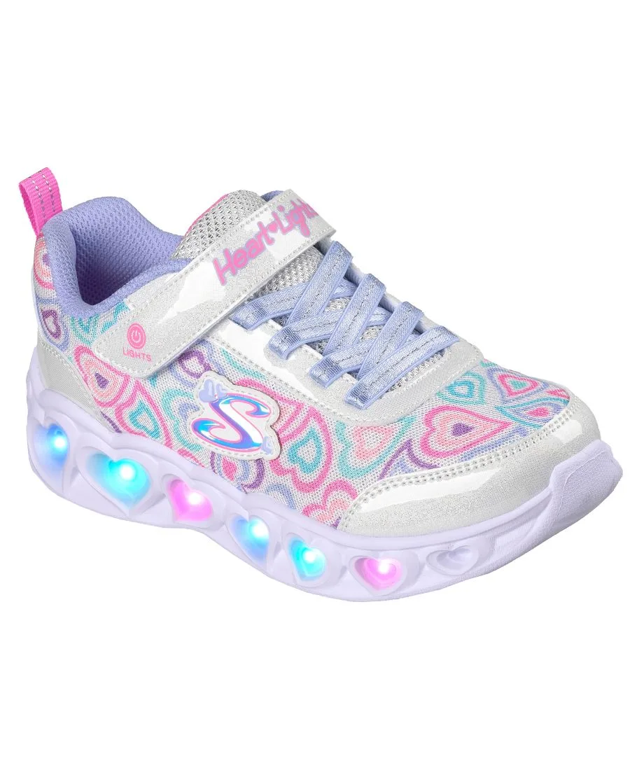 Детские кроссовки для девочек с подсветкой в форме сердечек - Boogie Love Stay-Put Light-Up Casual Sneakers от Finish Line Skechers, белый, мультиколор