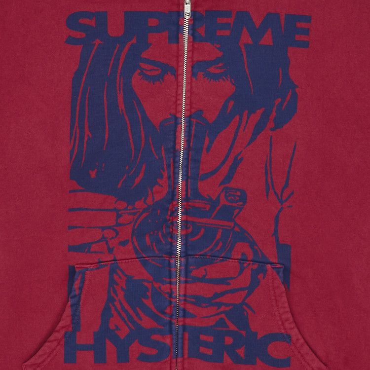 Толстовка Supreme x HYSTERIC GLAMOUR Thermal Lined Zip Up Hooded Sweatshirt, Washed Red — фото 2