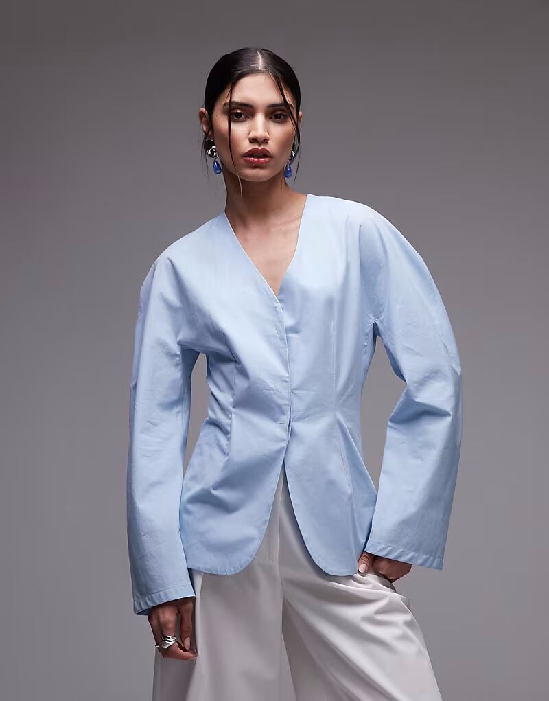 

Рубашка с застежкой на талию и рукавами-коконами ASOS DESIGN синего цвета