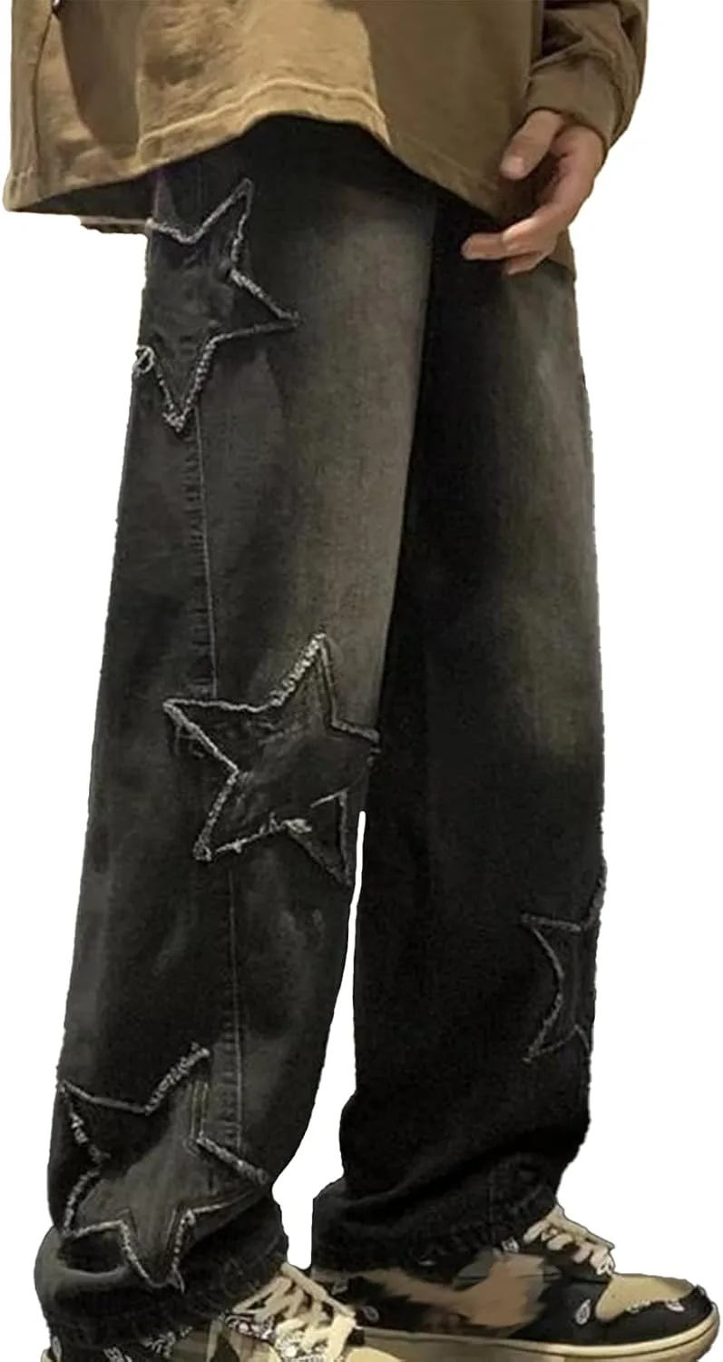 

Джинсы Star Graphics для мужчин и женщин Y2K Casual Baggy со звездами LIKVRGTO