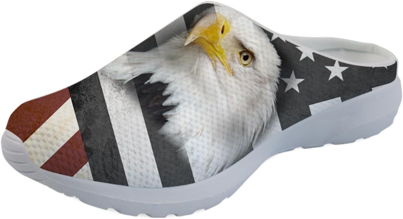 

Женские и мужские сабо GLENLCWE в ретро-стиле Бохо с ацтекским рисунком и изображением раковины на пляже, садовые сабо без застежек, легкие туфли-мулы для прогулок, кроссовки для дома и улицы, American Flag Bold Eagle