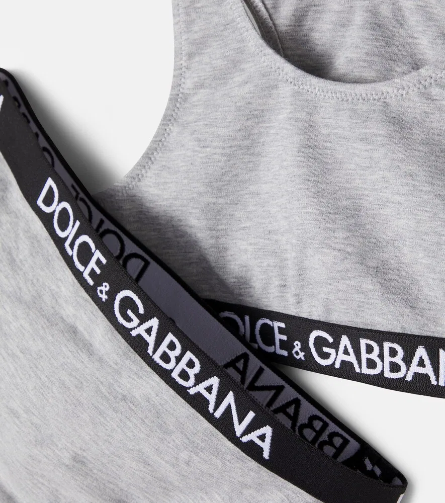 Комплект из топа и трусиков из смесового хлопка Dolce&Gabbana Kids, серый — фото 3