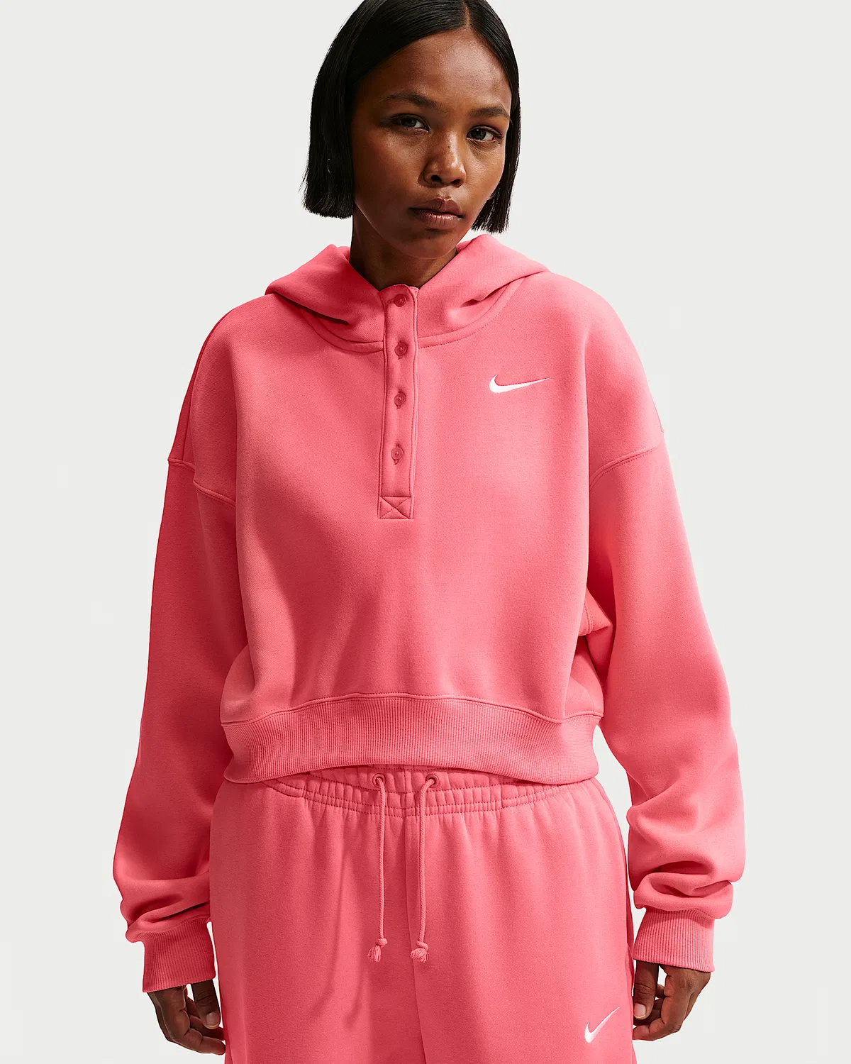 Женский оверсайз-кроп хенли худи Nike Sportswear Phoenix Fleece, Sea Coral/Sail
