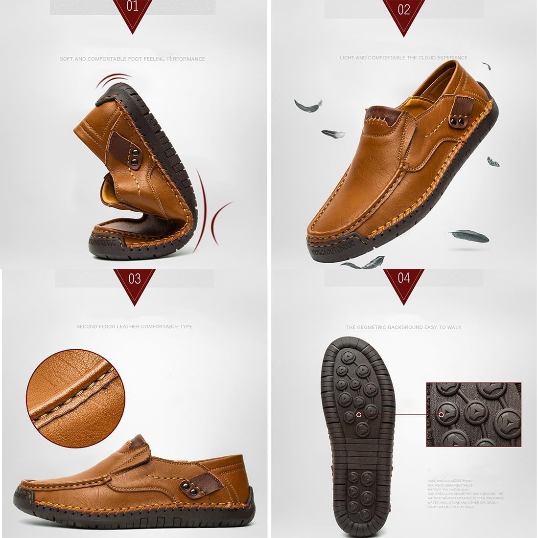 Повседневные кожаные лоферы, винтажные легкие ботинки с надеванием для путешествий и активного отдыха Generic, коричневый — фото 3