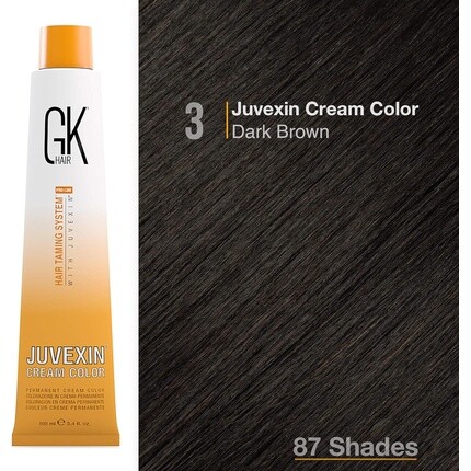 Global Keratin Professional, крем-краска для волос, тюбик, 3,4 жидких унции/100 мл, 3 шт. темно-коричневого цвета, Gk Hair — фото 2