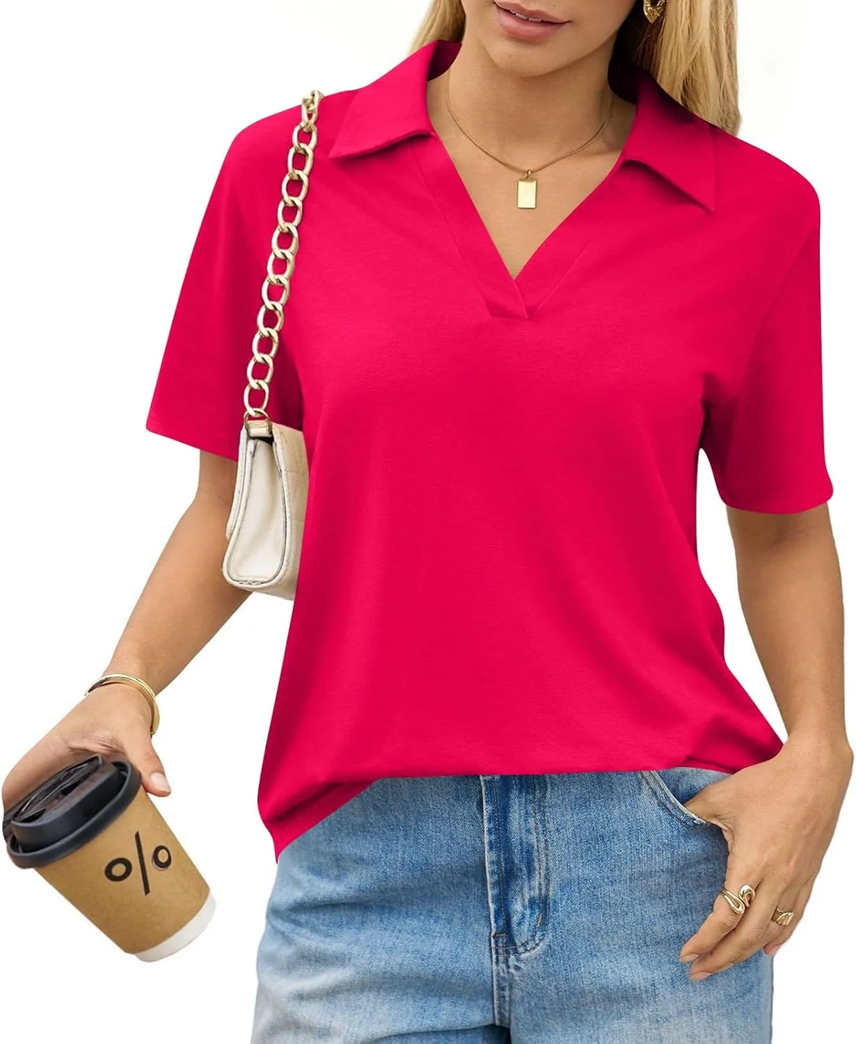 

Женская футболка-поло с V-образным вырезом, короткий рукав, лето 2026