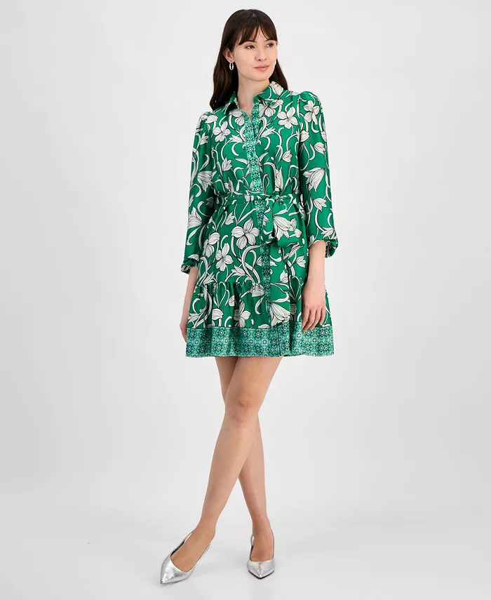 

Женское платье с цветочным принтом, многоярусное, с поясом Anne Klein, зеленый