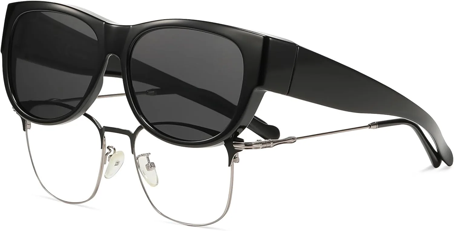 

Солнцезащитные очки HAOLOTA Fit Over Glasses для женщин, поляризованные, модные, в форме «кошачьих глаз», с защитой от УФ-излучения, Size M C01 Black/Grey