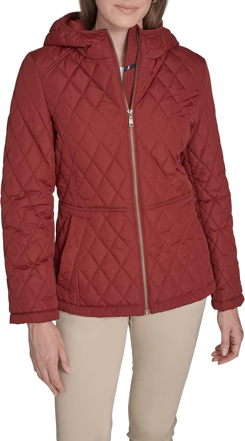

Женская стеганая куртка Tommy Hilfiger с длинным рукавом и застежкой-молнией, Rouge