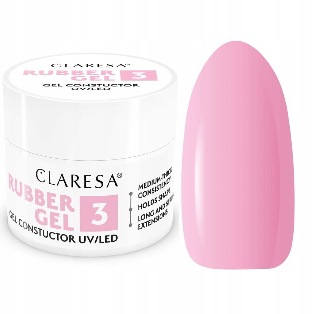 Claresa Rubber Gel 3, Наращивающий гель для наращивания ногтей, средний холодный розовый, 45г — фото 2