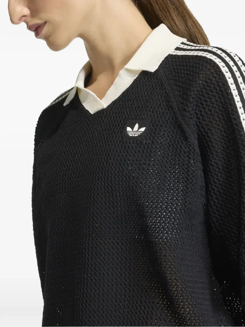 Полосатая рубашка поло с V-образным вырезом adidas, черный — фото 4
