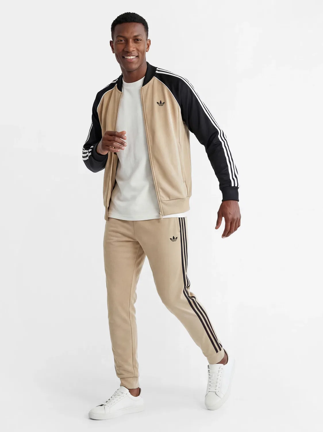 Штаны спортивные свободного кроя Adidas originals, бежевый черный — фото 2