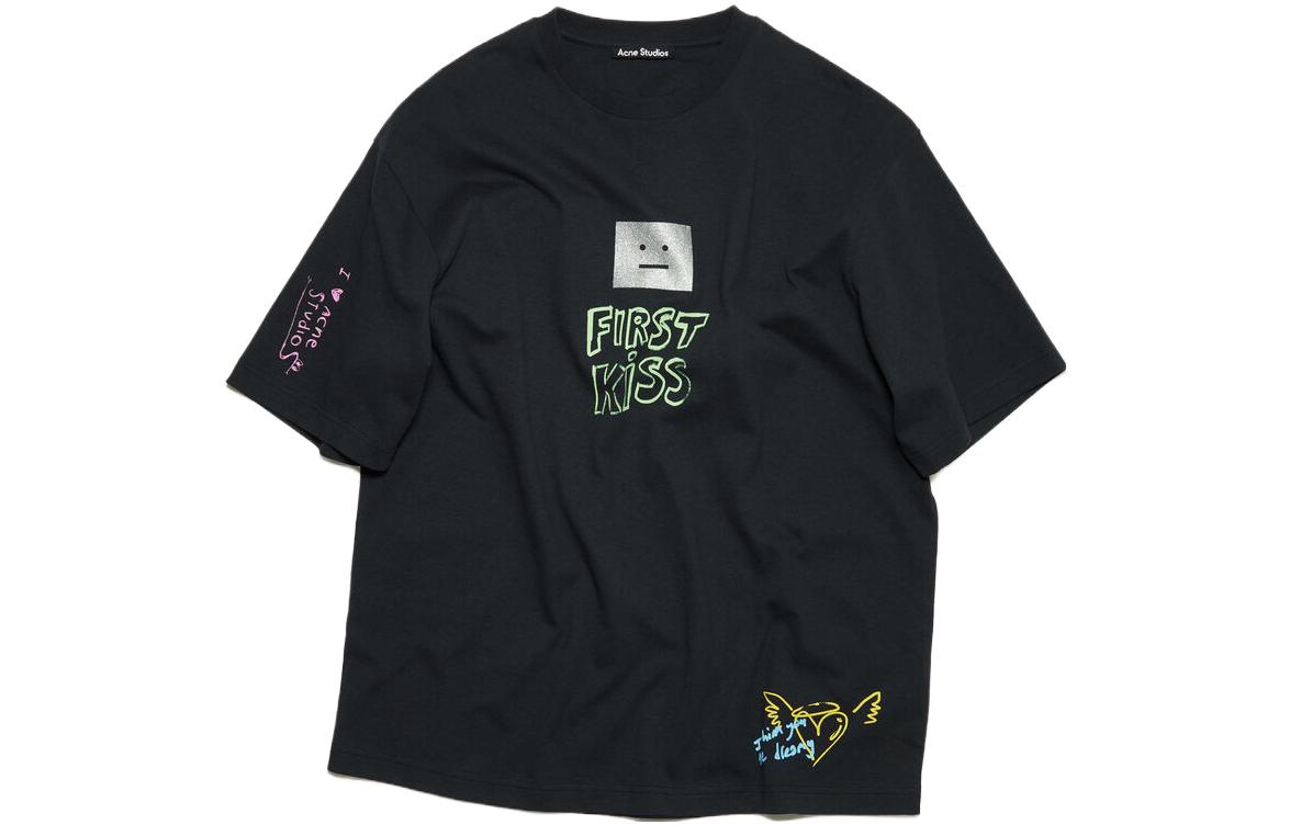 

Acne Studios Футболка Exford Scribble Face «Выцветший черный»