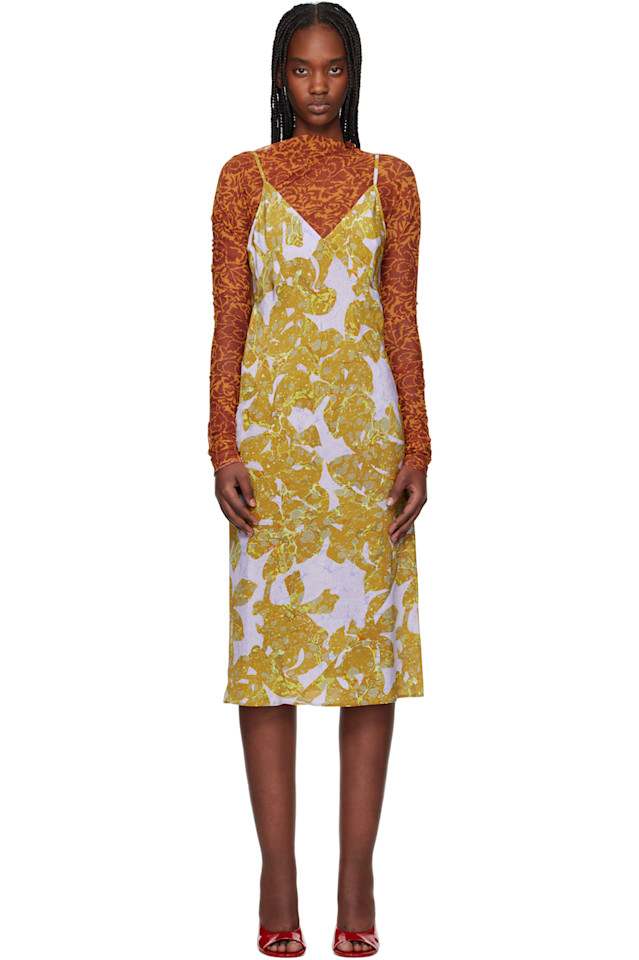 

Полупрозрачное миди-платье Dries Van Noten, цвет ocra