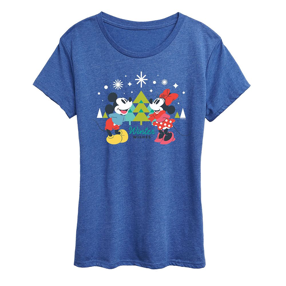 

Женская футболка Disney's Mickey Mouse с рисунком Микки и Минни Winter Wishes Licensed Character, цвет Heather Royal Blue