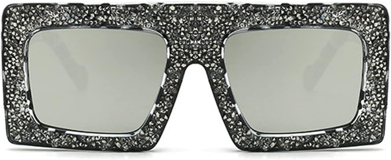 

willochra Модные блестящие цельные солнцезащитные очки с крупными стразами для женщин, роскошные солнцезащитные очки с бриллиантами, защищающие от УФ-излучения, Silver Lens