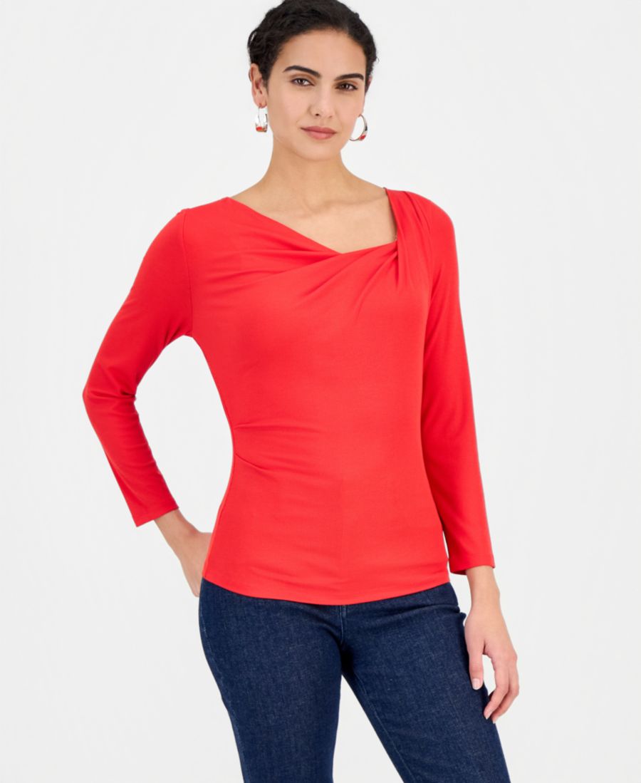 

Женская блузка с драпированным воротником-хомутом INC International Concepts, Risky Red