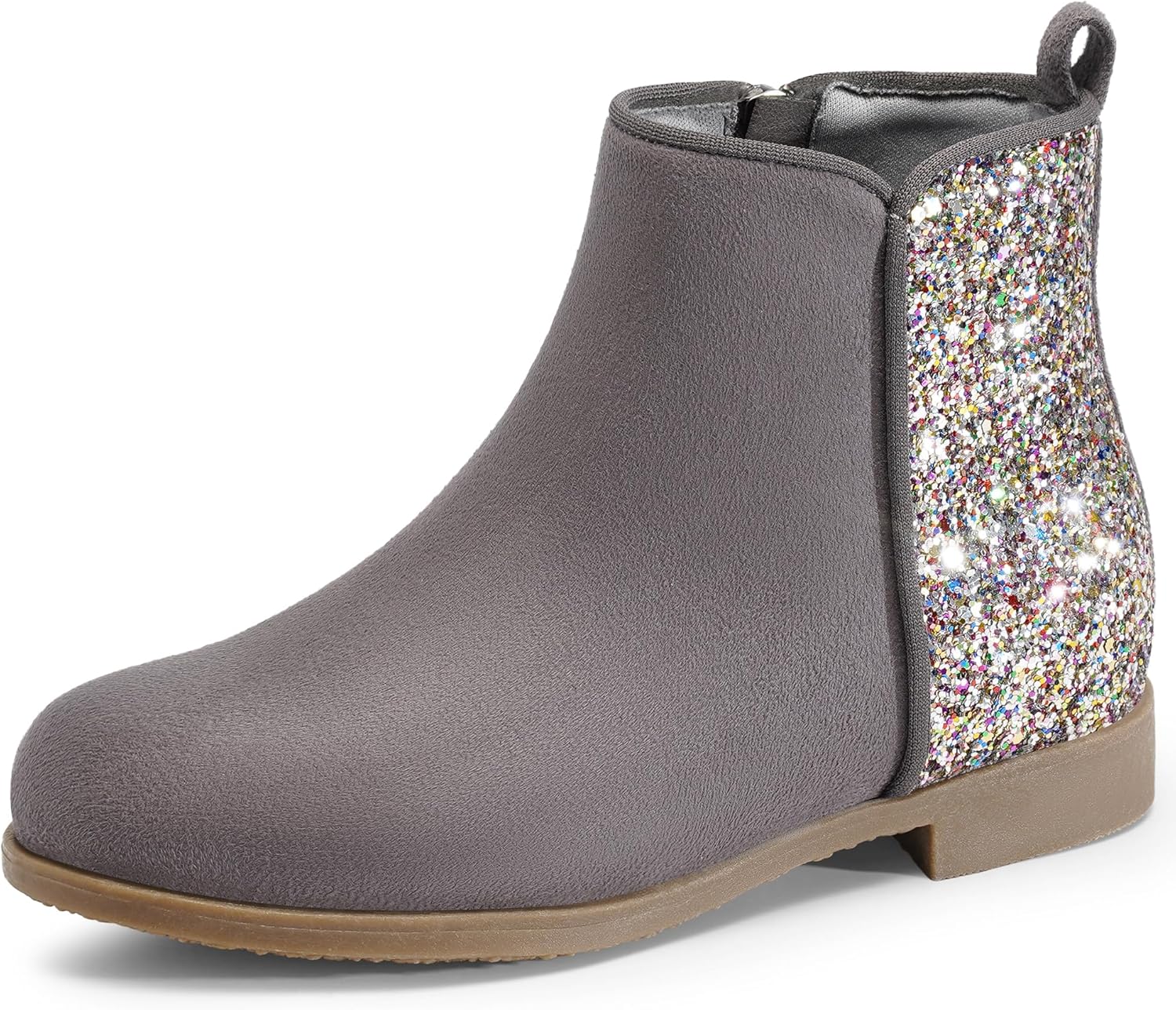 

Детские ботинки Harvest Land для девочек, утепленные ботильоны с боковой молнией, низкий каблук, короткие зимние ботинки, противоскользящие, для малышей и старших детей, Grey-Glitter