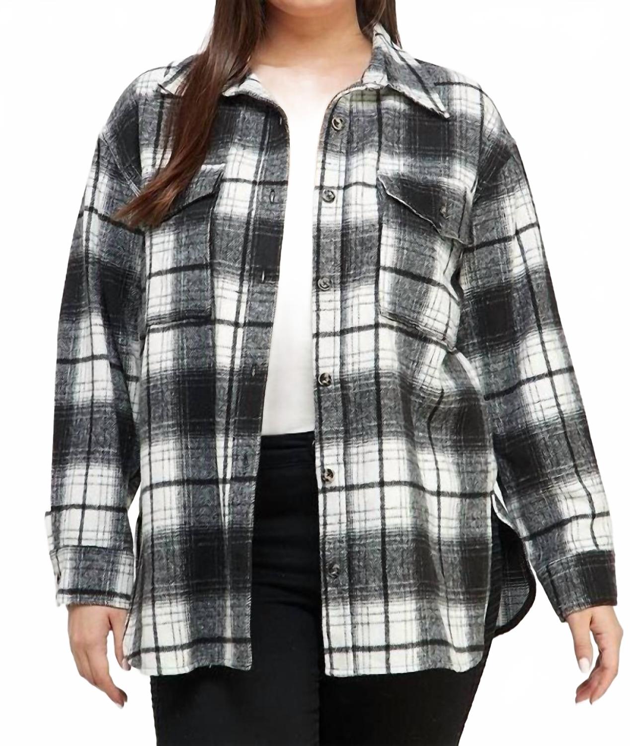 

ALLIE ROSE Рубашка-куртка в клетку с начесом, бело-черного цвета