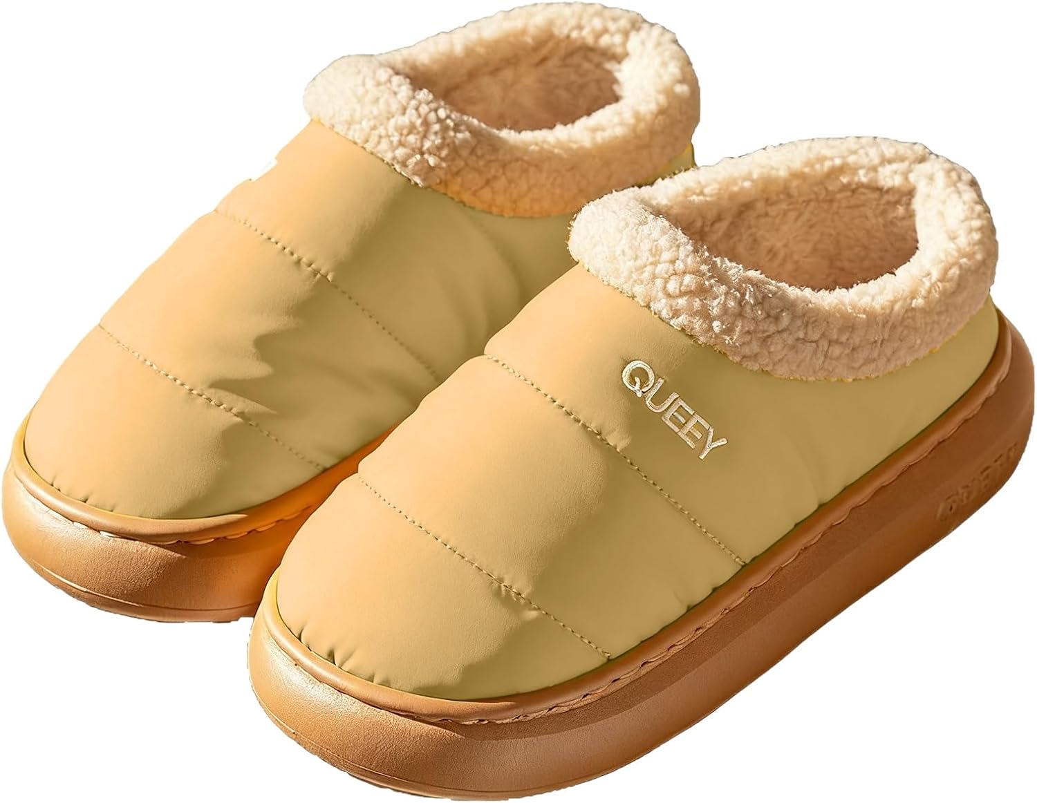 

Пуховые тапочки для женщин и мужчин, теплые, мягкие, на флисовой подкладке, удобные, без застежек, домашние тапочки с эффектом памяти, на платформе, для дома и улицы Generic, желтый