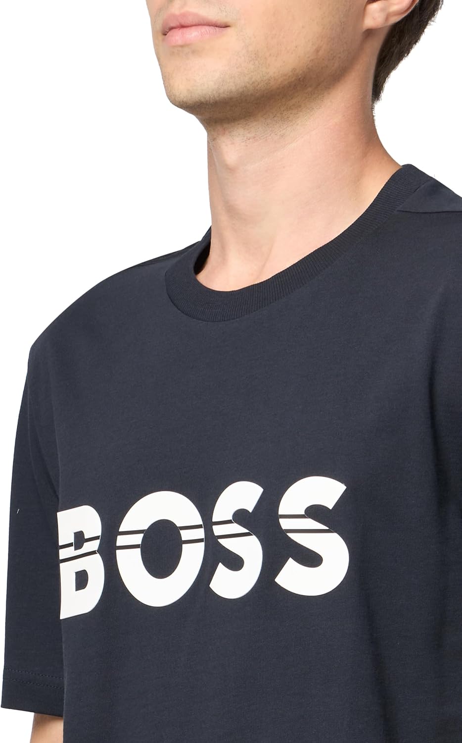 Мужская футболка BOSS из хлопка с большим логотипом, Navy Dust — фото 3