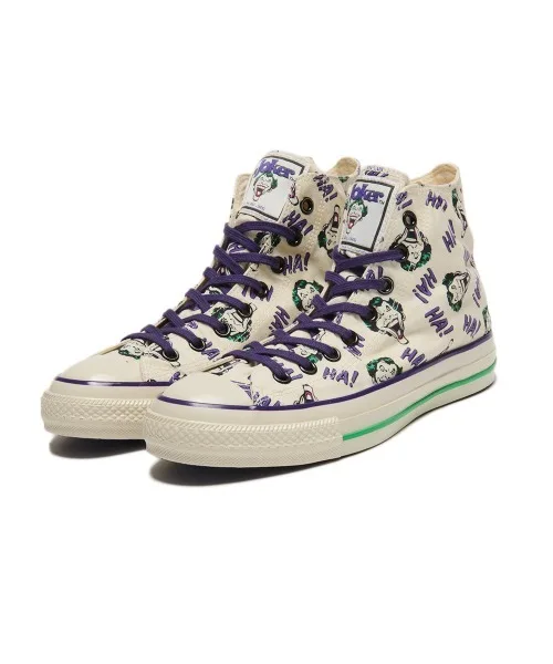 Унисекс высокие кеды CONVERSE ALL STAR AGED HI DC с принтом Бэтмена и Джокера бело-фиолетовые