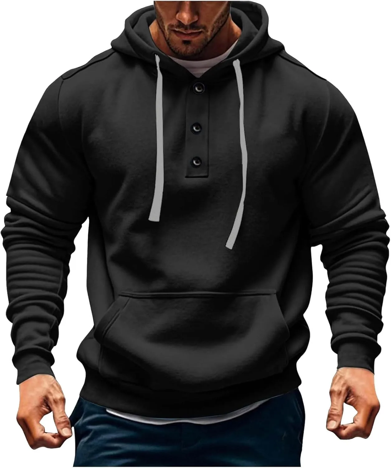 

Мужская повседневная худи с капюшоном на четверной застежке и карманом