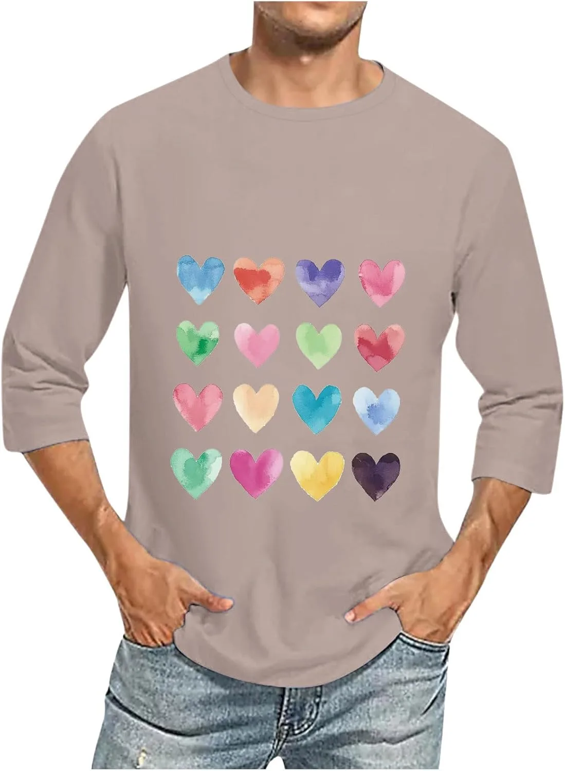 

Футболка с принтом в виде сердца для мужчин, 3/4 рукава Zeiyignr