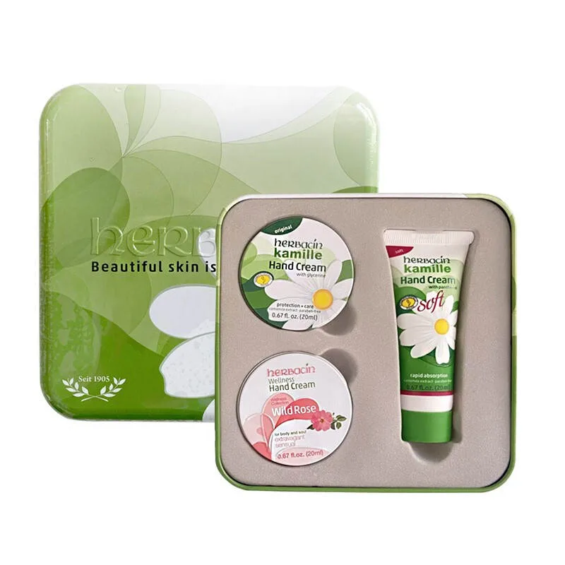 Крем для рук с ромашкой увлажняющий и питающий Herbacin, Classic 20ml + Soft 20ml + Rose 20ml — фото 3