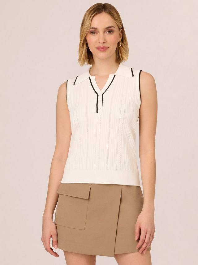 

Джемпер y-образной вязки polo cable Adrianna Papell, цвет Ivory/Black
