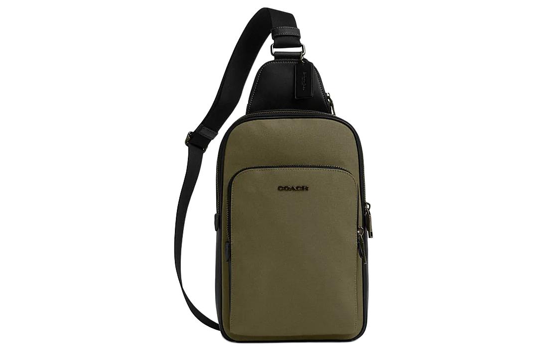 

COACH Этан тканевая с кожаной наплечная сумка через плечевая сумка мужская оливково-зеленая и земляная умбра